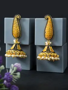 Golden Peacock Gold-Toned Contemporary Jhumkas Earrings