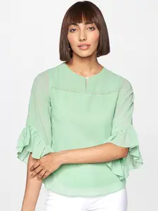 AND Sage Green Solid Flared Sleeved Empire Casual  Top
