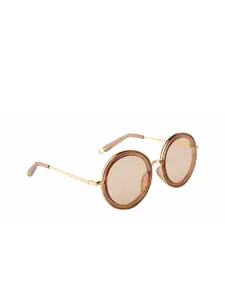 Ted Smith Women Brown Lens & Brown Round Sunglasses with Polarised Lens