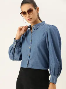 AND Women Blue Solid Casual Shirt
