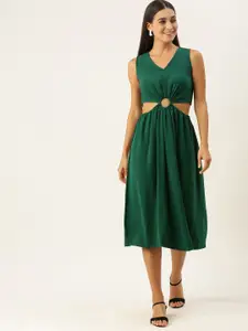 AND Women Green Solid Midi A-Line Dress