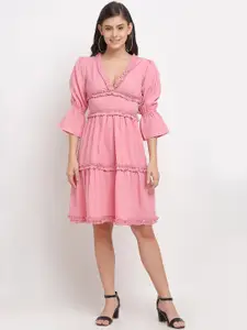 Karmic Vision Women Pink Solid Crepe Dress