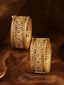 Adwitiya Collection Set Of 2 24 CT Gold-Plated Stone-Studded Flower Openable Bangles