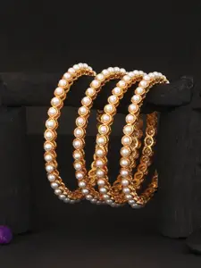 Adwitiya Collection Set Of 4 24 CT Gold-Plated White Beaded Handcrafted Bangles