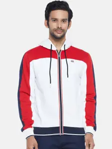 BYFORD by Pantaloons Men White & Red Colourblocked Hooded Sweatshirt
