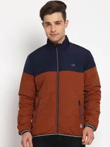 Lee Men Navy Blue Colourblocked Quilted Jacket
