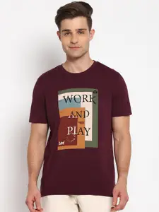 Lee Men Maroon & Black Printed Cotton T-shirt