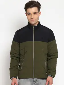 Lee Men Olive Green Black Colourblocked Quilted Jacket