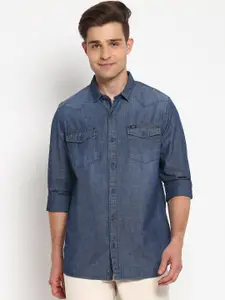 Lee Men Blue Solid Slim Fit Opaque Cotton Casual Shirt