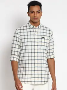 Lee Men White & Navy Blue Slim Fit Opaque Checked Cotton Casual Shirt