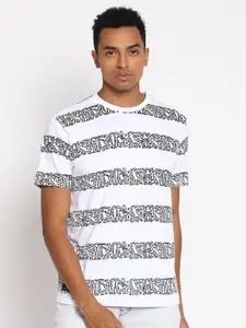 Lee Men White & Grey Striped Cotton T-shirt