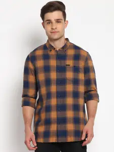 Lee Men Navy Blue & Mustard Yellow Slim Fit Opaque Checked Casual Shirt