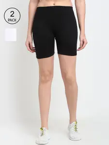 GRACIT Women Pack of 2 Black & White Biker Shorts