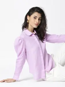 RAREISM Women Lavender Opaque Casual Shirt