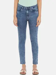 People Women Blue Skinny Fit High-Rise Heavy Fade Cropped Jeans
