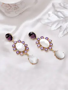 XAGO Gold-Plated Purple & White Contemporary Drop Earrings