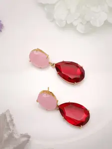 XAGO Gold-Plated Pink & Red Teardrop Shaped Drop Earrings