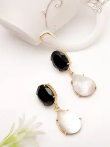 XAGO Gold-Plated Black & White Contemporary Drop Earrings