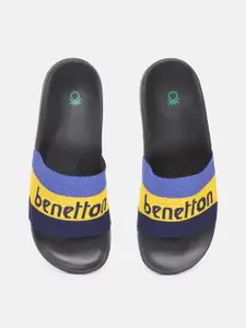 United Colors of Benetton Men Blue & Yellow Brand Logo Self-Design Sliders