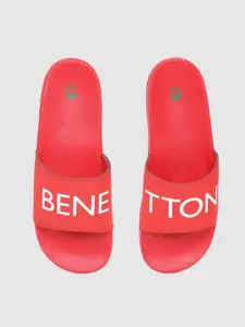 United Colors of Benetton Men Red & White Brand Logo Print Sliders