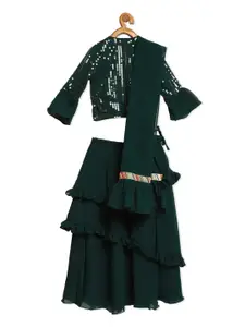 Ethnovog Girls Green Embellished Sequinned Lehenga  Blouse With Dupatta