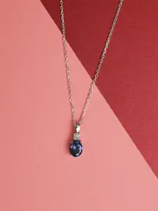 Clara Rhodium Plated & Blue Cubic Zirconia Studded 925 Sterling Silver Pendant with Chain