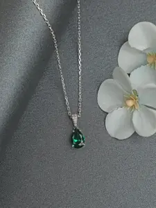 Clara 92.5 Sterling Silver Rhodium-Plated Dark Green Chain with Pendant