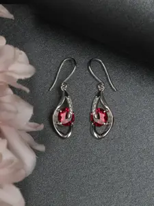 Clara Silver-Toned & Red Contemporary Drop Earrings
