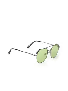 ENRICO Men Green Lens & Silver-Toned Browline Sunglasses - EN P 1099 C3-Green