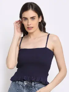 NEUDIS Smocked Ruffle Fitted Crop Top