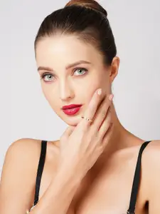 AMI Rose Women Gold-Plated White CZ-Studded Adjustable Finger Ring