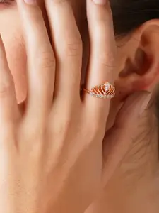 AMI Rose Gold Plated White CZ Studded Finger Ring