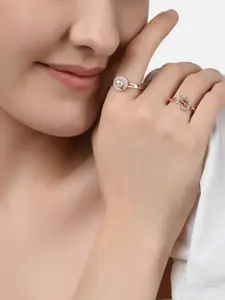 Zaveri Pearls Set Of 2 Rose Gold Plated  CZ-Studded Finger Ring