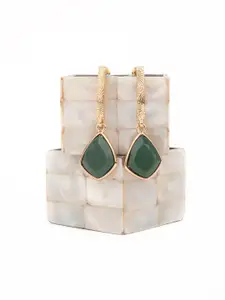 Lilly & sparkle Green & Gold-Plated Geometric Stone Studded Drop Earrings
