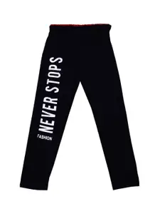 SWEET ANGEL Boys Black Printed Straight-Fit Pure Cotton Track Pants