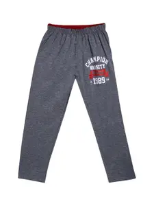 SWEET ANGEL Boys Charcoal Grey Champion Printed Straight-Fit Cotton Track Pants