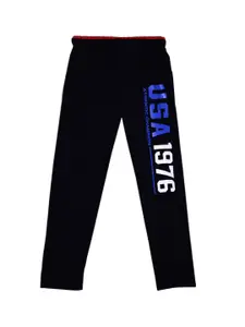 SWEET ANGEL Boys Black Printed Pure Cotton Straight Fit Track Pants