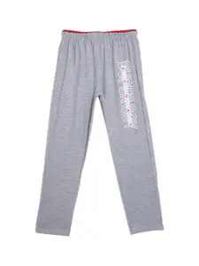 SWEET ANGEL Boys Grey Melange Printed Straight-Fit Pure Cotton Track Pants