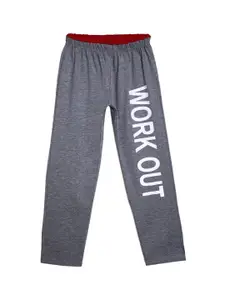 SWEET ANGEL Boys Charcoal Grey & White Workout Printed Straight-Fit Cotton Track Pants