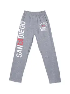SWEET ANGEL Boys Grey Melange & White Printed Straight-Fit Pure Cotton Track Pants