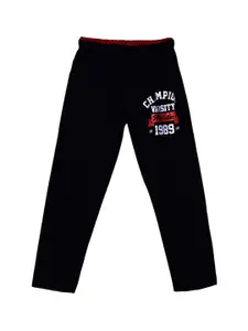 SWEET ANGEL Boys Black Printed Pure Cotton Straight-Fit Track Pants