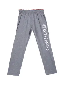 SWEET ANGEL Boys Grey Melange Printed Pure Cotton Straight-Fit Track Pants