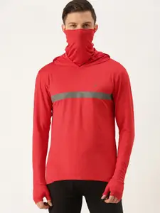 Flying Machine Men Red Solid Casual Hooded T-shirt with Face Cover
