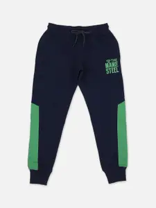 Kids Ville Boys Navy Blue & Green Superman Featured Pure Cotton Relaxed-Fit Joggers