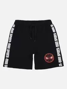 Kids Ville Boys Black Spiderman Printed Regular Shorts