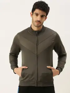 Flying Machine Men Black Colourblocked Front Open Sweatshirt