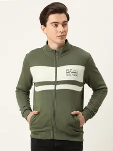 Flying Machine Men Olive Green & White Colourblocked Sweatshirt