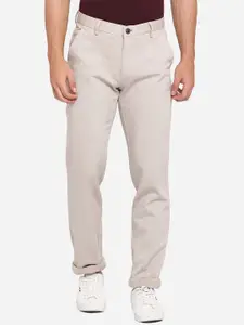 JADE BLUE Men Grey Textured Slim Fit Pure Cotton Chinos