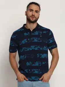 Wrangler Men Blue Printed Polo Collar Pockets T-shirt