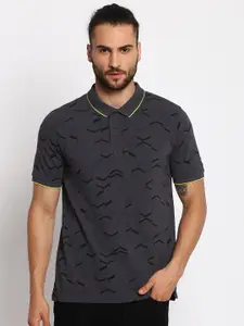 Wrangler Men Grey Printed Polo Collar Pockets T-shirt